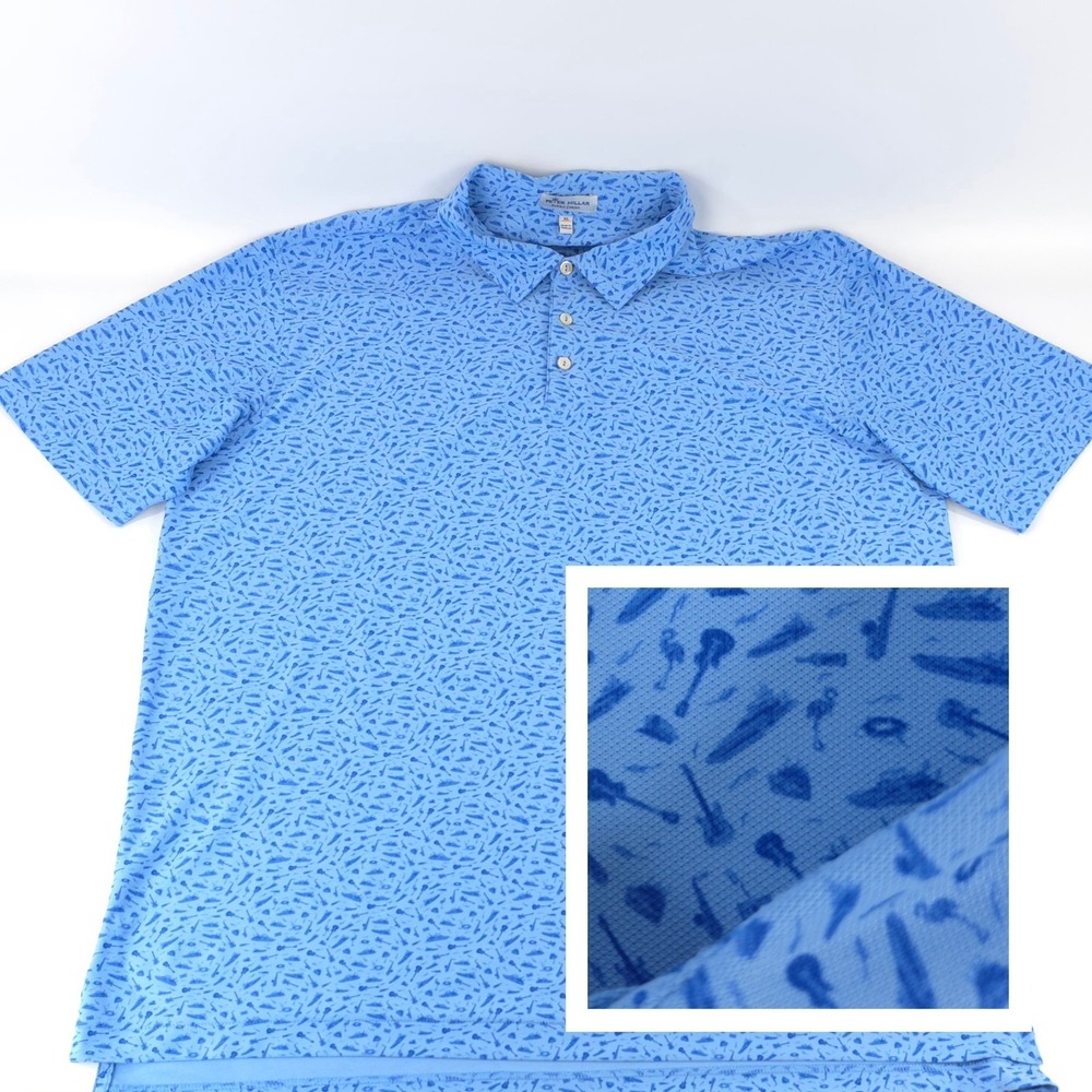 Peter Millar Summer Comfort Blue Guitar Yatch Saxophone Print Golf Casual XL